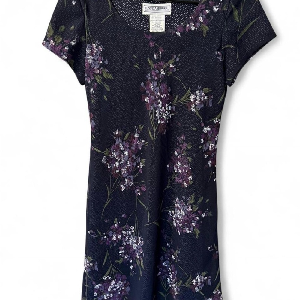 Vintage Jessica Howard Purple Floral Short Sleeve Dress